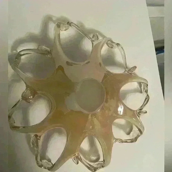 Decorative 8 Point Blown Glass Bowl/Dish Murano Style Opal/Pearl Art - Picture 6 of 10